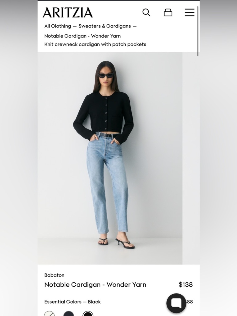 Aritzia Babaton Notable Cardigan Button-Up Sweater Wonder Yard Black Size Med
